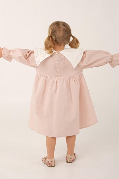 Mioma Kids Yakası Fırfırlı Elbise Toz Pembe