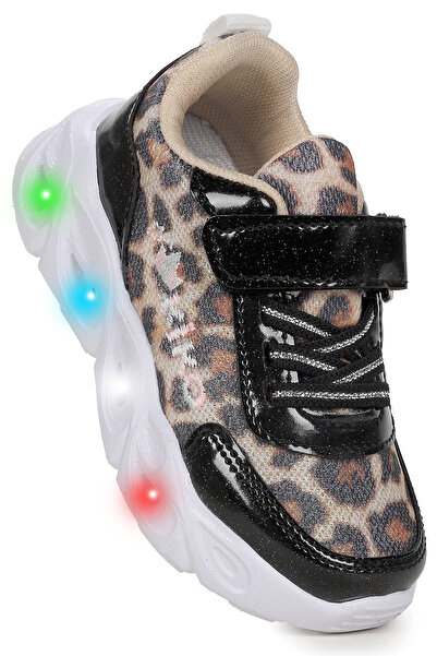 Kiko Kids حذاء رياضي للفتيات الصغيرات من Teno بنقشة الفهد وشريط فيلكرو مضاء