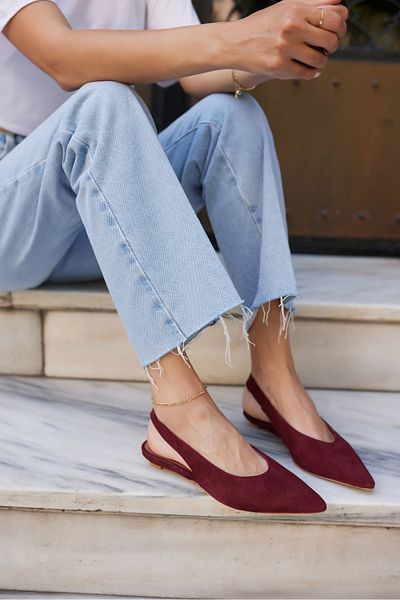 ANGELİNA JONES Vera Women's Burgundy Real Suet Mini Heel Slingback Shoes