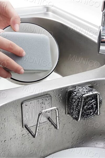 Munico Kendinden Yapışkanlı Paslanmaz Çelik Süngerlik Raf – Delmeden Montaj, Mutfak ve Banyo İçin Uygun