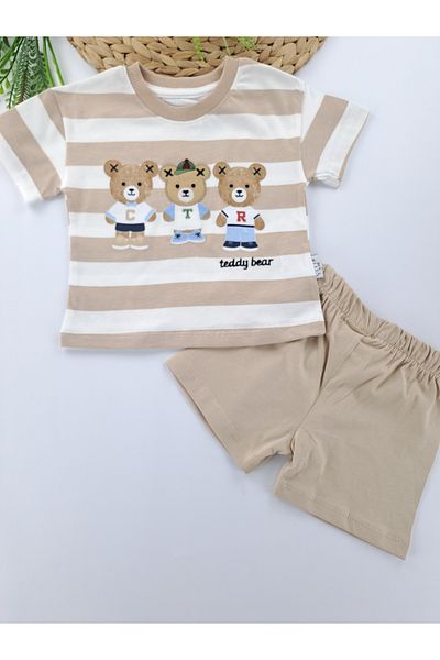 Butik Baby Boy / Child Shorts T-Shirt Summer Double Set Premium Quality Teddy Bear Detailed Gift Set