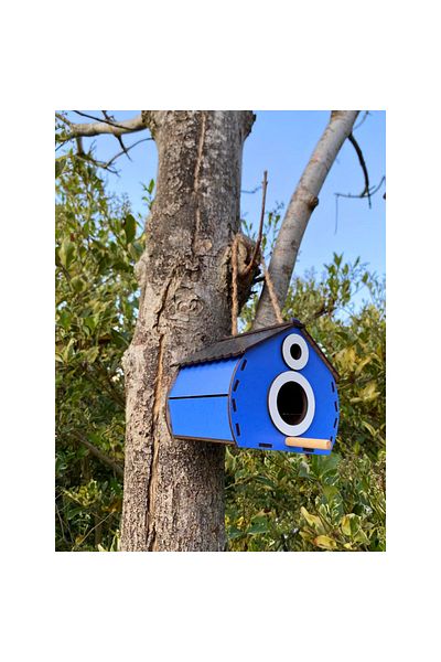 WoodenZoo Wooden Decorative Bird House Nest, Nest, Balcony, Garden Accessory (Blue 15X12X13 cm)