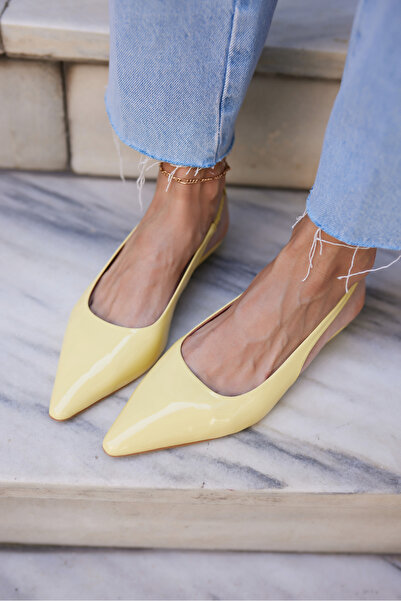 ANGELİNA JONES Haris Women's Tereyag Yellow Real Leather Mini Heel Slingback Shoes