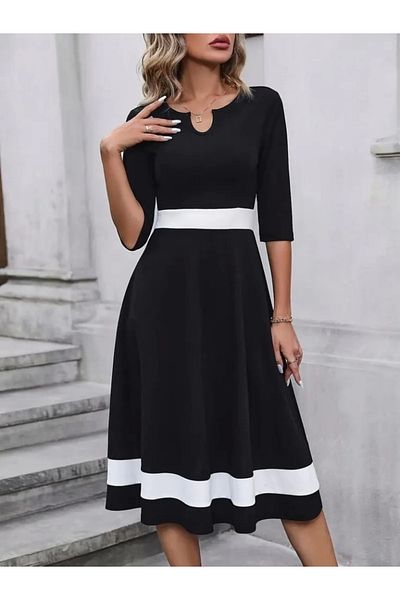 Silerra Rochie midi din crepon de culoare bloc cu mâneci slabe pentru femei