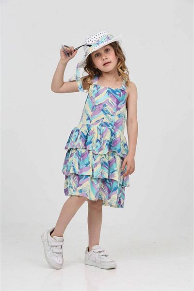ARBİ kids Κοριτσίστικο πλήρες βαμβακερό υφαντό ψάθινο καπέλο φόρεμα πλήρους καλουπώματος