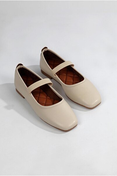 ayselin moda Γυναικεία μπεζ μπαλαρίνα με λάστιχο καθημερινά παπούτσια μπαλαρίνας