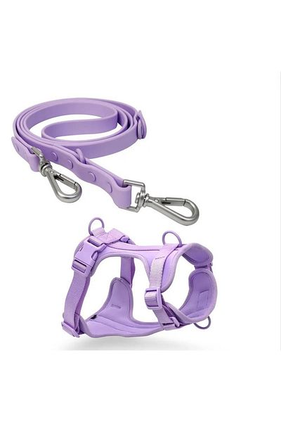 EvrikaUnity Set Ham cu Lesa 1.5m pentru caini, Circumferinta ajustabila gat 20 - 28cm, piept 30 - 38cm, XS, Mov