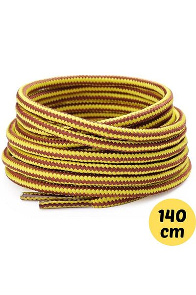 Mawrond 140 Cm, Dark Yellow Sienna Colored, Extra Sturdy, Thick, Ribbed Round Boots, Shoelaces (1 Pair)
