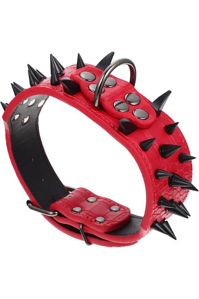 EvrikaUnity Zgarda Spike/Tinte de Metal pentru Caini, Circumferinta ajustabila gat 53-61 cm, L, Rosu