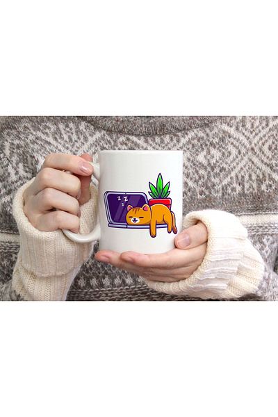 hediyenebak Tired Cat Special Design Printed Ceramic Coffee Tea Cup