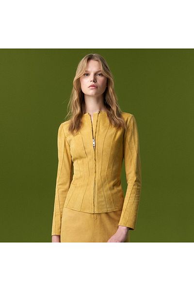 Desa Bienna Yellow Women's Paneled Suede Leather Jacket