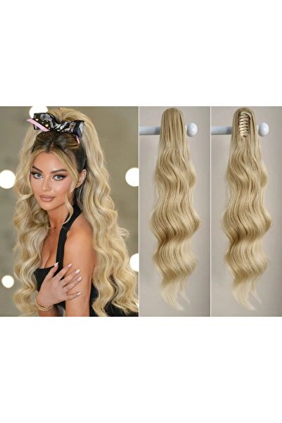 NeednStore Kadın Altın Sarı 60 Cm Dalgalı At Kuyrugu Peruk Saç - 1. Kalite Se...
