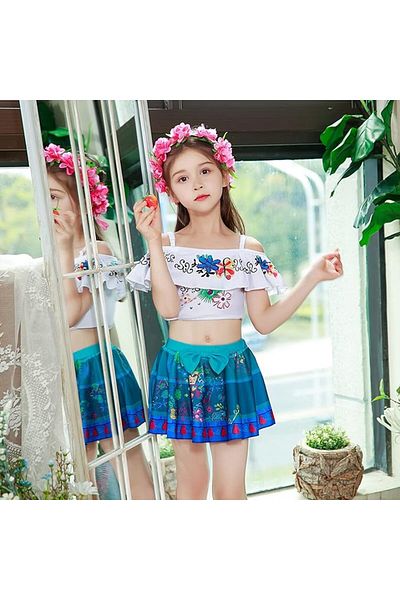 EvrikaUnity Costum de baie/inot din 2 piese pentru fete, Mirabel, Premium Nylon, 3-4 ani, 110 cm, alb/ albastru