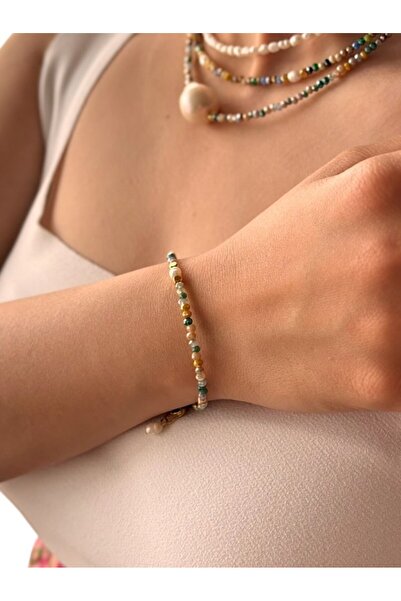 By Saadet Özkanlı Kadın Renkli Kristal ve İnci Boncuk Bileklik El Yapımı Ayar...