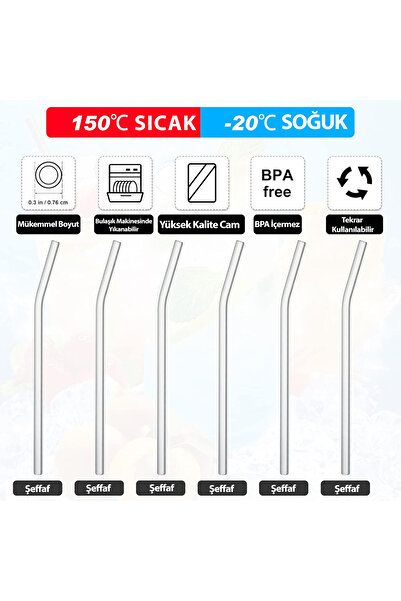 BERYA HOME 6'lı Eğimli Cam Pipet ve 1 Adet Temizleme Fırçası