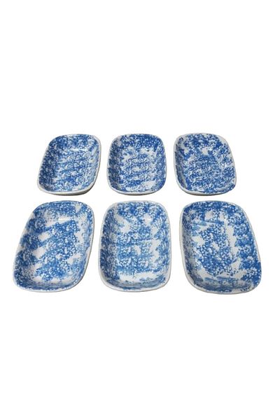 Ceka Tile Pattern 6 Piece Ceramic Rectangular Boat Plate 13 cm Blue