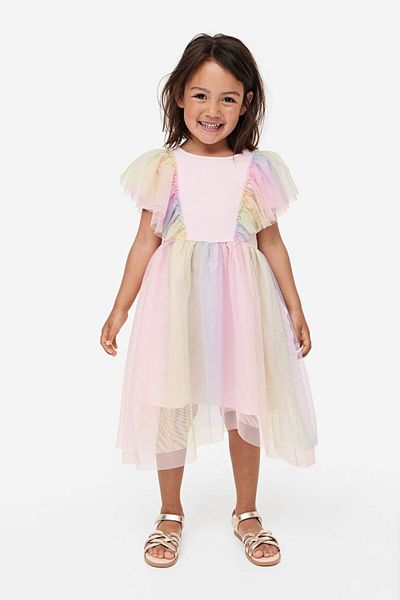 Pink Hippo Kids Girl's Colorful Tulle Short Sleeve Dress