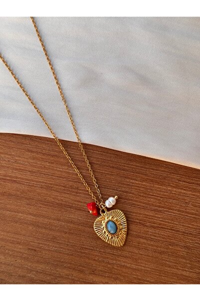 HERCY قلادة على شكل قلب باروكي صغير من الفولاذ المقاوم للصدأ سعة 316 لترًا مع لؤلؤ |   قلادة من الفولاذ الذهبي |   قلادة القلب