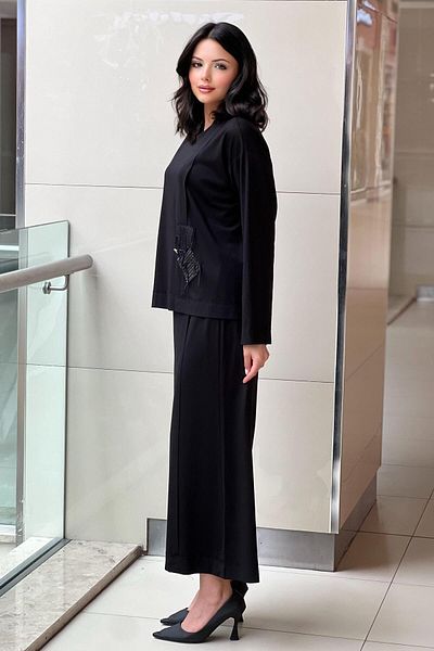 Ceremony Tunic's Front Rope Patch Detail Coated Bamboo Skirt Suit