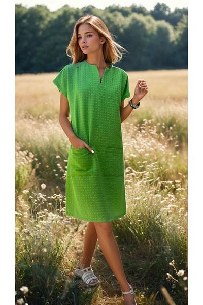 Pasaklı Giyim Rochie midi de vară, verde deschis, cu textura specială, pentru femei, cu buzunare 3655264