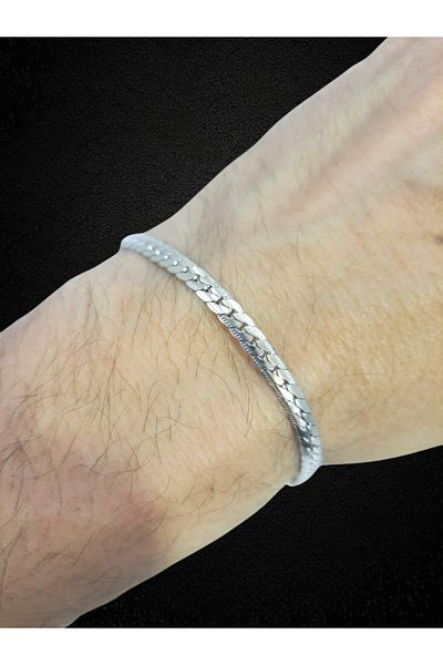 Tasarım Steel Bracelet Flat Braid Model 4 mm Width 19 cm Length Additional 4 cm Silver Silver
