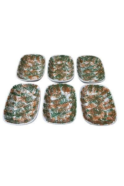 Ceka Tile Pattern 6 Piece Ceramic Rectangular Boat Plate 13 cm Green Brown
