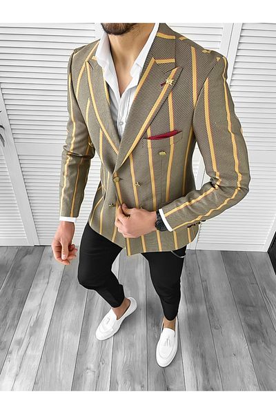 dehaine Men's jacket, slim fit, striped, 1049, brown