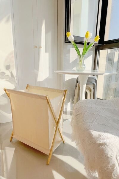Sezka Life Bambu Katlanır Kirli Çamaşır Sepeti Beyaz 34x42x58 cm