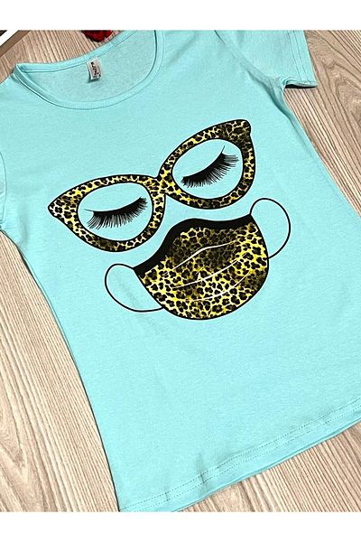 Intisimo Tricou de damă, 100% bumbac, imprimeu cu gene, turcoaz - S