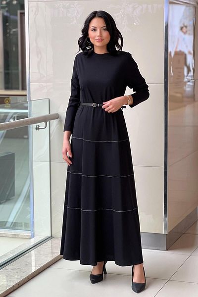 Nurcan Çetin Belted Bamboo Dress with Horizontal Stripe Detail