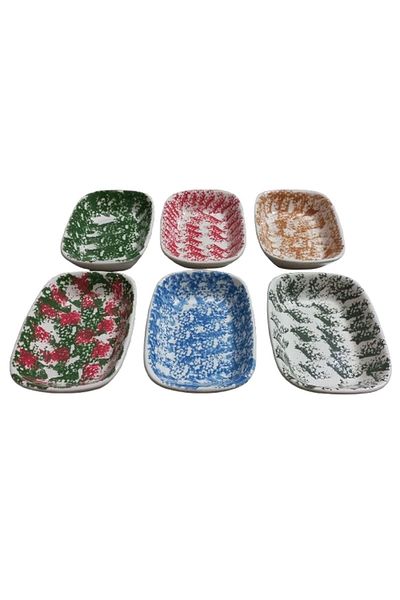 Ceka Tile Pattern 6 Piece Ceramic Rectangular Boat Plate 13 cm Mixed