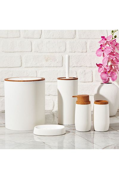 MATMEL Wooden Patterned 5-Piece Bathroom Set - White
