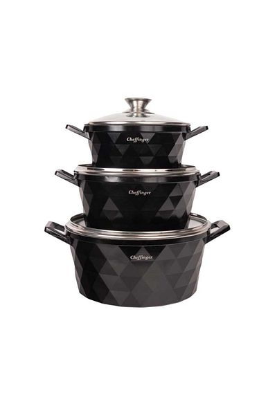 GERMAN Cheffinger Set of 3 Non-Stick Marble Coating Pans with Lid