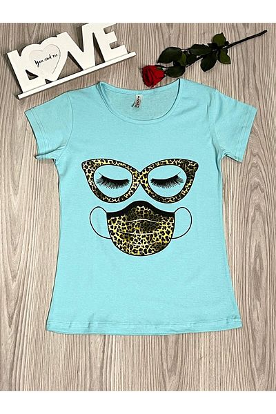 Intisimo Tricou de damă, 100% bumbac, imprimeu cu gene, turcoaz - S