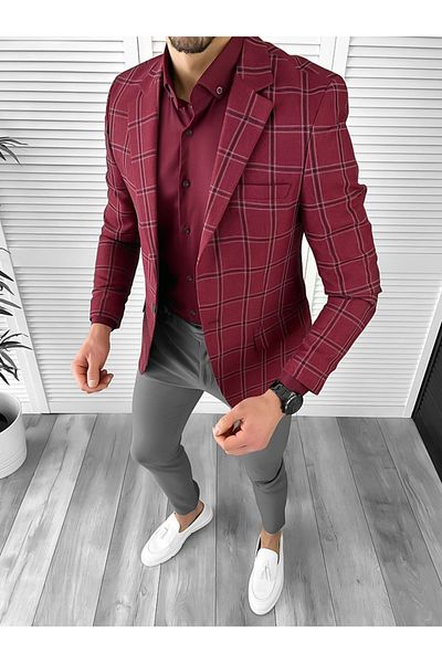 dehaine Men's jacket, slim fit, checked, 10324, red