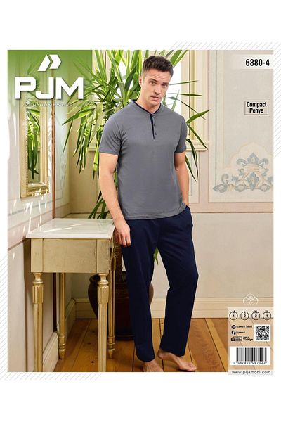 Pijamoni Ανδρικό σετ πιτζάμες με κοντό μανίκι χτενισμένο βαμβακερό γιακά 6880/4 - 1 τεμάχιο