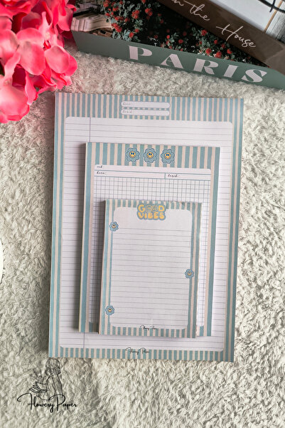Flowery Paper Notepad 3'lü Set - Memopad,check List ,not Defteri ,bloknot, Ok...