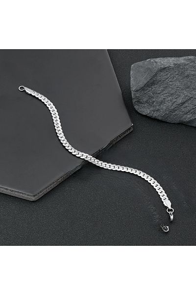 Tasarım Steel Bracelet Flat Braid Model 4 mm Width 19 cm Length Additional 4 cm Silver Silver