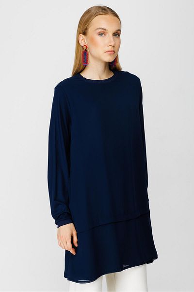 Ghisa Front Chiffon Ribbed Long Sleeve Underwear Tunic
