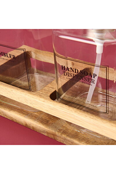 MİEN Glass 2-Piece Square Liquid Soap Dispenser Set - Transparent / Black