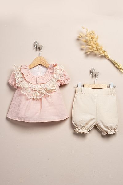 Lamonde Baby Girl Summer Muslin Shorts Set 6 - 24 Months, 100% Cotton