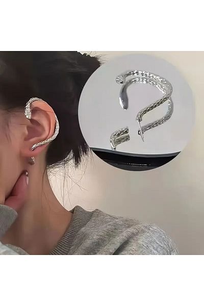 Takıtolia Medusa - Silver Snake Ear Top Silver Silver Color Earrings (for Right Ear)