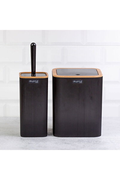 MATMEL طقم إكسسوارات حمام منقوشة خشبية مكونة من قطعتين - أسود