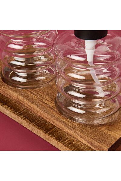 MİEN Glass 2-Piece Ring Liquid Soap Dispenser Set - Transparent / Gray / Brown