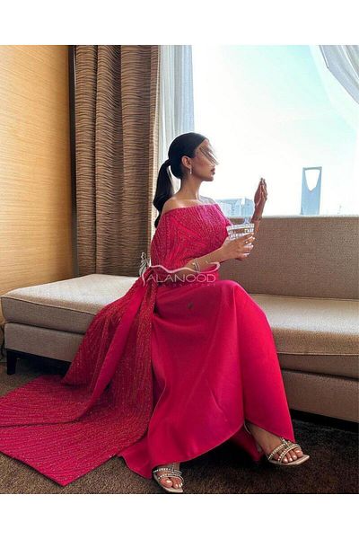 ALANOOD FASHION Fuchsia dress with embroidered detail and bow at the back