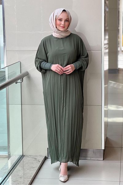 Ceremony Sandy Detailed Shirred Chiffon Dress with Sleeves
