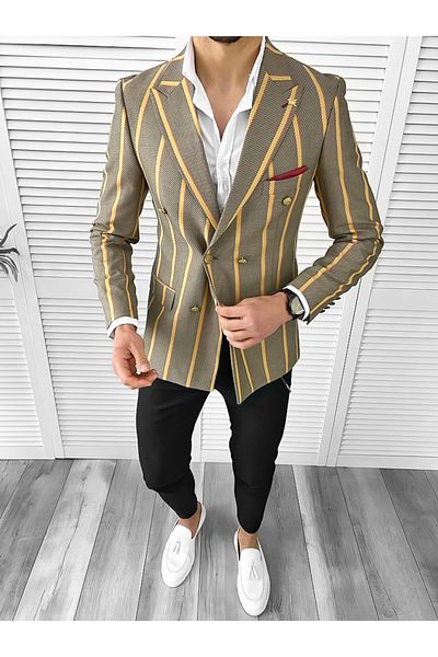 dehaine Men's jacket, slim fit, striped, 1049, brown