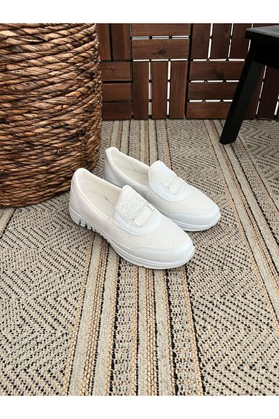 Afilli Women's Stone White Laceless Comfortable Lightweight Memory Thick Sole Walking Mother Daily Cloth Sports Shoes