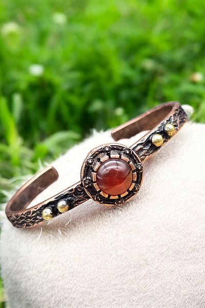 NBS Beautiful Naturel Stones Copper Bracelet (Pure) Adjustable Agate Stone Antique Unique Design (Evil Eye)
