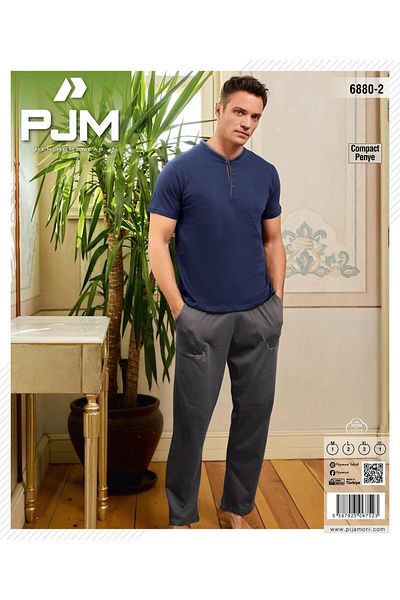 Pijamoni Ανδρικό σετ πιτζάμες με κοντό μανίκι χτενισμένο βαμβακερό γιακά 6880/2 - 1 τεμάχιο